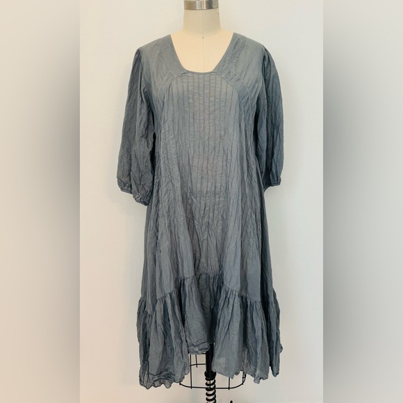 Jp And Mattie Dresses & Skirts - JP And Mattie ‘Charlotte’ Dress Gray Blue Cotton Pintucks Ruffles Cottagecore M